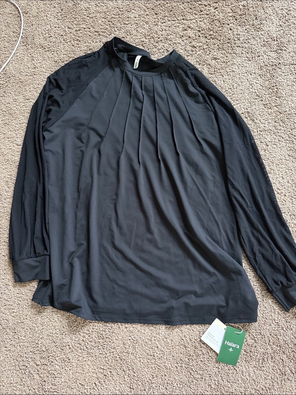 HALARA Black Pleated Front Sheer Sleeve Blouse - Picture 4 of 4